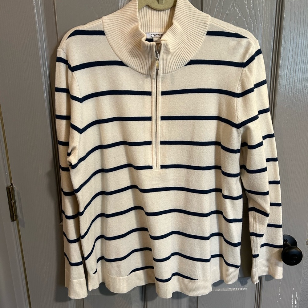 Chico’s Zenergy Luxe Cashmere Blend Stripe Sweater.